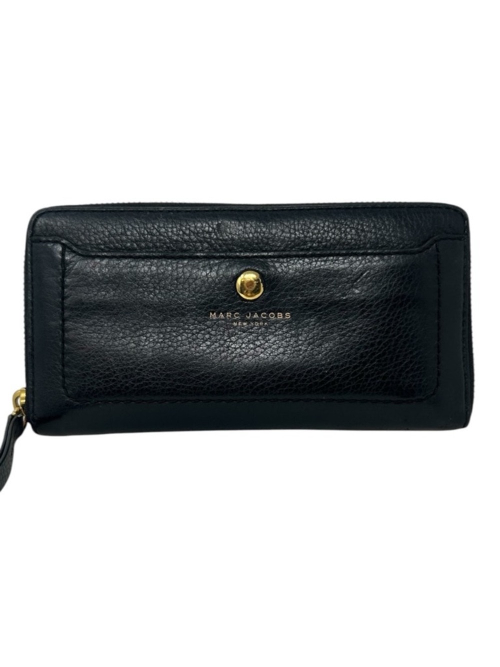 Marc Jacobs Black Leather Zip Wallet with Gold Hardware